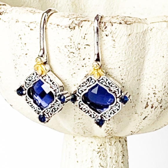 Vintage Inspired Blue Sapphire Earrings - Picture 2 of 5